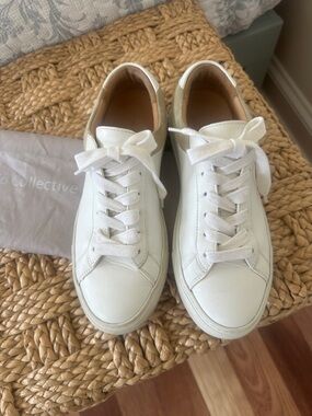 KOIO White Leather Sneakers with Tan Suede Heel Trim